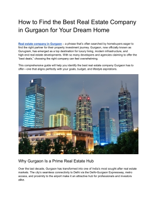 How to Find the Best Real Estate Company in Gurgaon for Your Dream Home