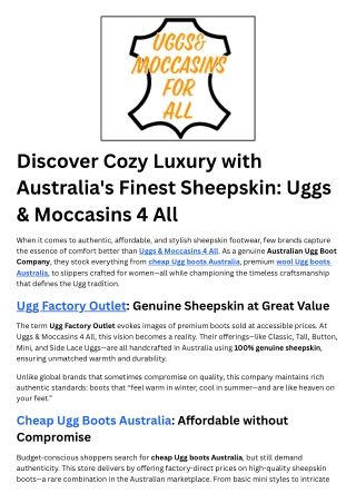 Discover Cozy Luxury with Australia's Finest Sheepskin Uggs & Moccasins 4 All.