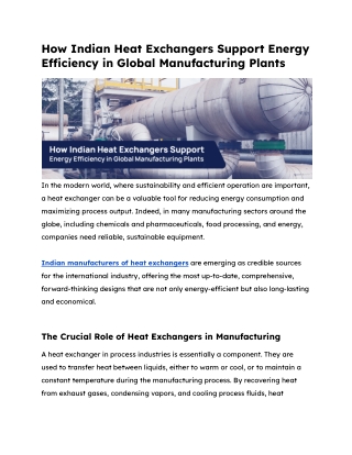 How Indian Heat Exchangers Support Energy Efficiency in Global Manufacturing Plants