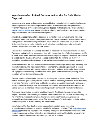 Importance of an Animal Carcass Incinerator for Hygienic Waste Disposal