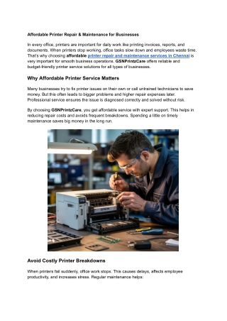 Affordable Printer Repair & Maintenance for Businesses