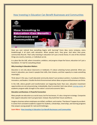 How Investing in Education Can Benefit Businesses and Communities