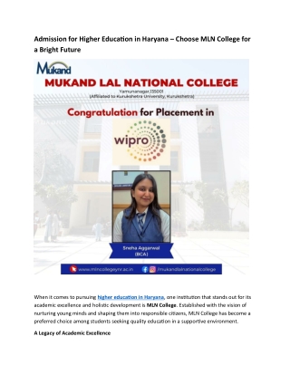 Admission for Higher Education in Haryana – Choose MLN College for a Bright Future