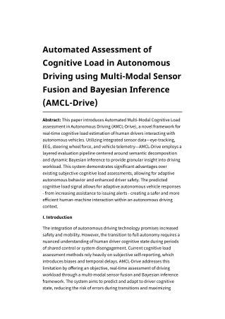 Automated Assessment of Cognitive Load in Autonomous Driving using Multi-Modal Sensor Fusion and Bayesian Inference (AMC