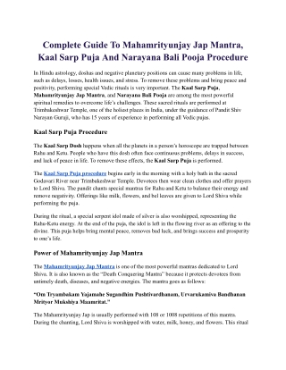 Complete Guide To Mahamrityunjay Jap Mantra, Kaal Sarp Puja And Narayana Bali Pooja Procedure