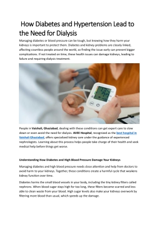 How Diabetes and Hypertension Lead to the Need for Dialysis