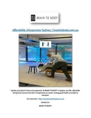 Affordable chiropractor Sydney | braintobody.com.au
