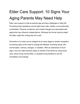 Elder Care Support_ 10 Signs Your Aging Parents May Need Help