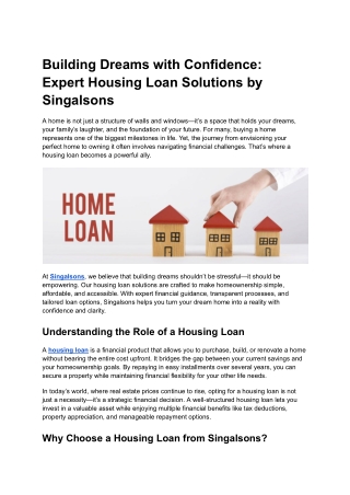Building Dreams with Confidence Expert Housing Loan Solutions by Singalsons
