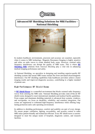 Advanced RF Shielding Solutions for MRI Facilities – National Shielding