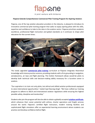 Flapone Extends Comprehensive Commercial Pilot Training Program