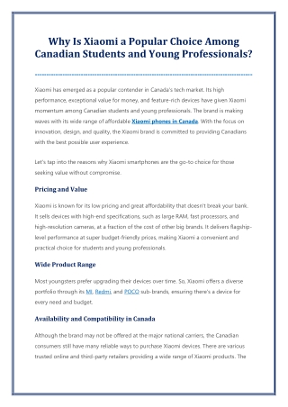 Why Is Xiaomi a Popular Choice Among Canadian Students and Young Professionals