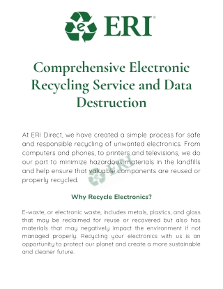 Comprehensive Electronic Recycling Service and Data Destruction