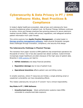 Cybersecurity & Data Privacy in PT _ EMR Software_ Risks, Best Practices & Compliance