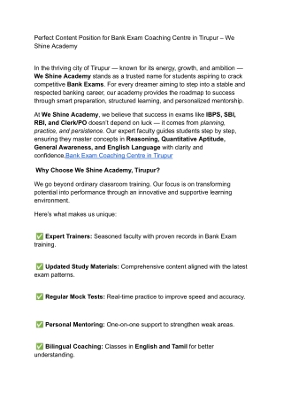 Perfect Content Position for Bank Exam Coaching Centre in Tirupur – We Shine Academy