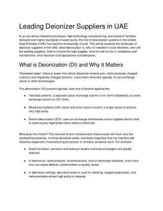Trusted Deionizer Suppliers in UAE
