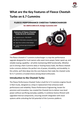 Key Features of Fleece Cheetah Turbo on 6.7 Cummins