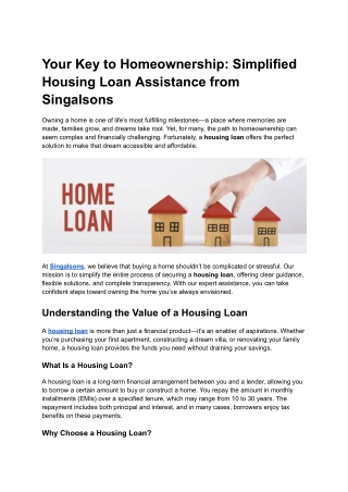 Your Key to Homeownership Simplified Housing Loan Assistance from Singalsons