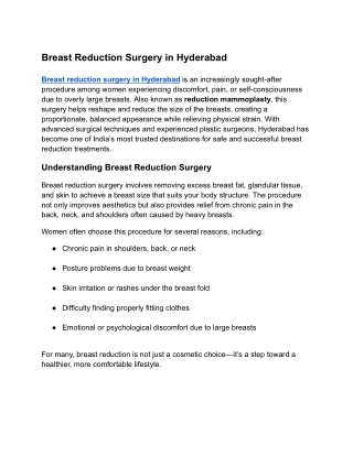 Breast Reduction Surgery in Hyderabad
