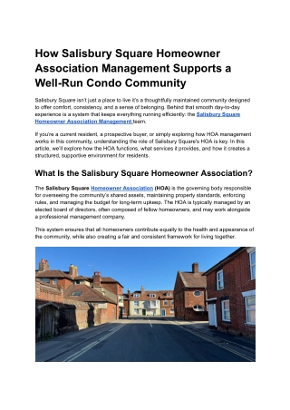How Salisbury Square Homeowner Association Management Supports a Well-Run Condo Community