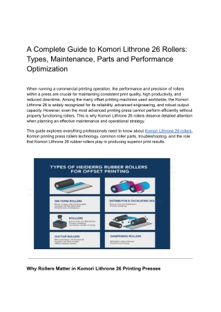 High-Performance Komori Lithrone 26 Rollers & Rubber Roller Replacement Parts