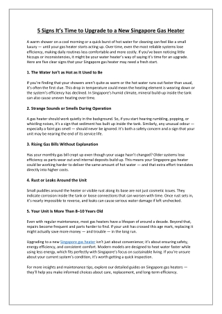 5 Signs Its Time to Upgrade to a New Singapore Gas Heater