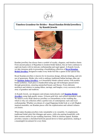 Timeless Grandeur for Brides – Royal Kundan Bridal Jewellery by Kanshi Jewels