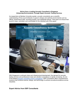 Advice from a Leading Acoustic Consultant in Singapore  Enhancing Environments Through Expert Acoustic Testing Services