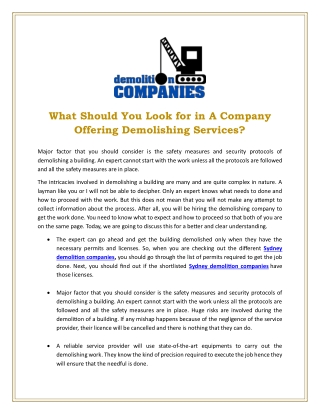 What Should You Look for in A Company Offering Demolishing Services