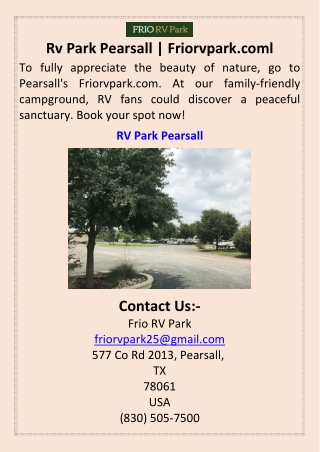 Rv Park Pearsall  Friorvpark.com