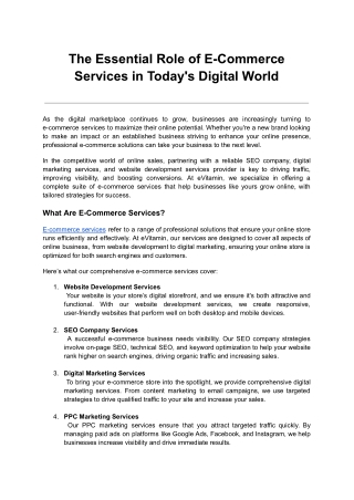 The Essential Role of E-Commerce Services in Today's Digital World