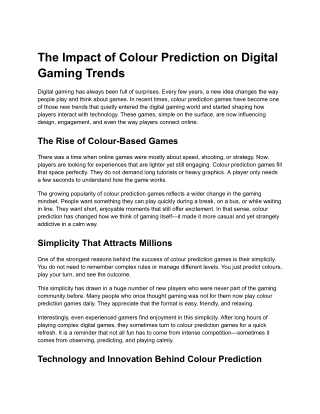 The Impact of Colour Prediction on Digital Gaming Trends