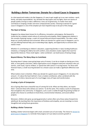 Building a Better Tomorrow Donate for a Good Cause in Singapore