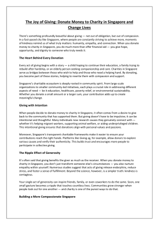 The Joy of Giving Donate Money to Charity in Singapore and Change Lives