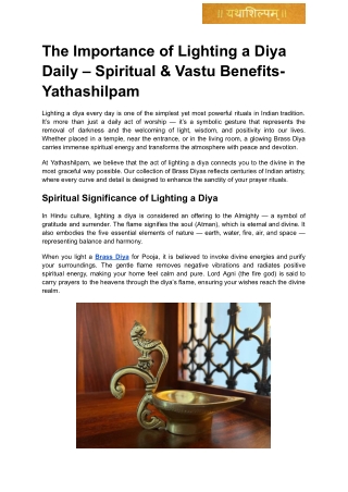 The Importance of Lighting a Diya Daily – Spiritual & Vastu Benefits