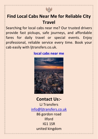 Find Local Cabs Near Me for Reliable City Travel