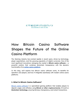 How Bitcoin Casino Software Shapes the Future of the Online Casino Platform