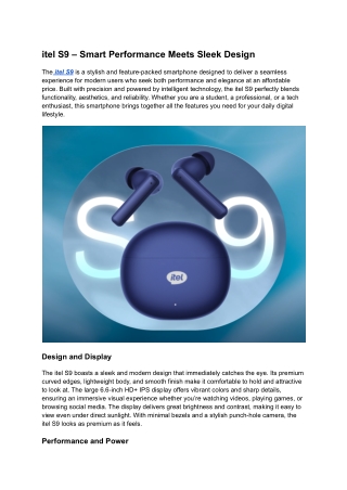 itel S9 – Smart Performance Meets Sleek Design