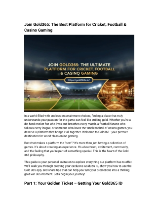 Join Gold365 The Best Platform for Cricket, Football & Casino Gaming