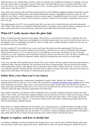 Emergency Services: 24/7 Columbia Auto Glass Replacement