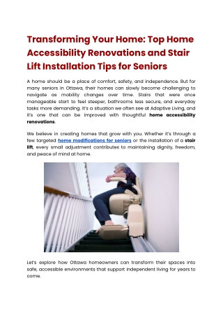 Top Home Accessibility Renovations and Stair Lift Installation Tips for Seniors