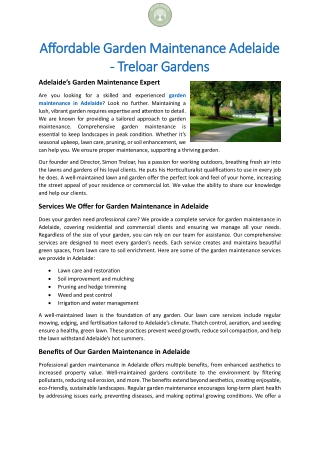 Affordable Garden Maintenance Adelaide - Treloar Gardens
