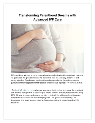 Transforming Parenthood Dreams with Advanced IVF Care