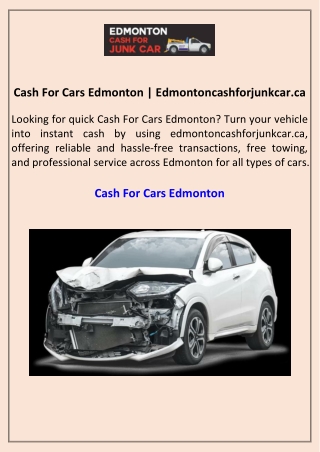 Cash For Cars Edmonton Edmontoncashforjunkcar.ca