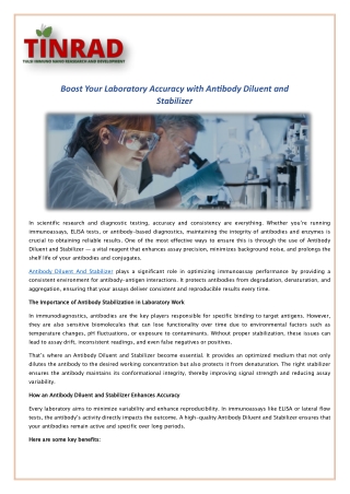 Boost Your Laboratory Accuracy with Antibody Diluent and Stabilizer