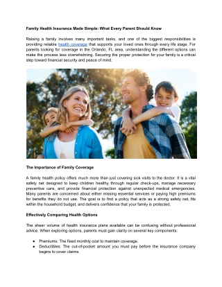 Family Health Insurance Made Simple What Every Parent Should Know