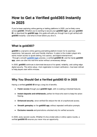 How to Get a Verified gold365 Instantly in 2025