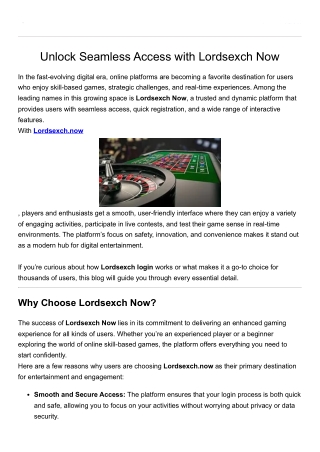 Lordsexch Now | Quick Login & Smart Play Guide