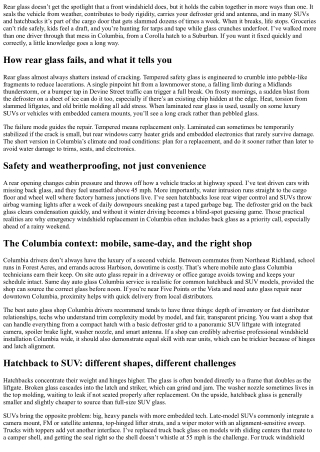 Rear Windshield Replacement Service Columbia: Hatchback to SUV