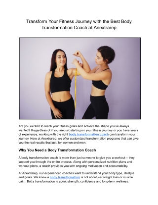 Transform Your Fitness Journey with the Best Body Transformation Coach at Anextrarep